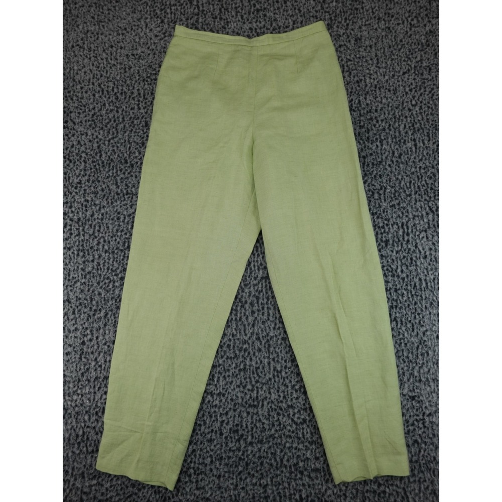 Light Green Linen Tapered Trousers Womens 12 High Rise Side Zip Workwear‎ Pants